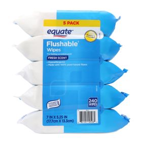 Equate Flushable Wet Wipes, Aloe & Vitamin E, Fresh Scent, 240 Count (5 Packs)