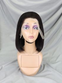 13x4 LACE WIG Human Hair Lace Front Bob Wigs Short Straight Style Transparent  Lace Raw Brazilian For Black Women (Option: Black-13x4 14Inches)